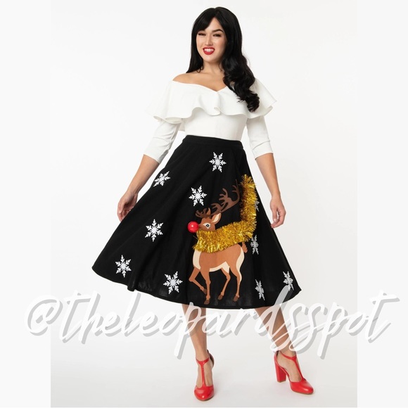 Little Miss Waldo Winter Midi Skirt - Midnight Rudolph
